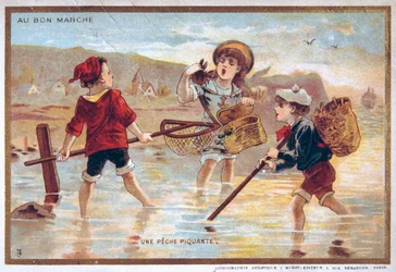 Vintage Postkarte mit Kindern am Strand
