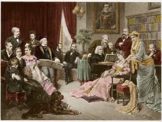 Richard Wagner und Liszt in Bayreuth mit Cosima und Siegfried - nach Fritz Georg Papperitz