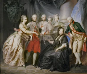 Kaiserin Maria Theresia umgeben von ihren Kindern in Witwentracht nach dem Tod ihres Mannes, Kaiser Franz Stephan