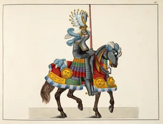 Ein Ritter auf dem Weg zu einem Turnier, Platte aus 