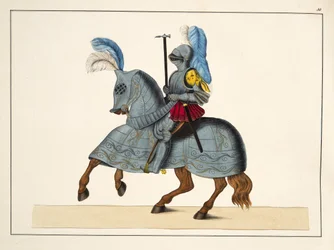 Ritter und Pferd in Rüstung, Platte aus 