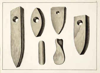 Steinwaffen, Tafel aus A History of the Development and Customs of Chivalry, von Dr. Franz Kottenkamp, veröffentlicht von Carl Hoffmann, 1842