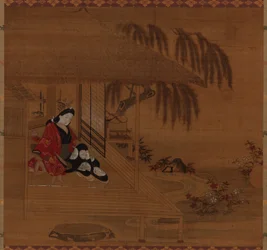 Garten, Innenraum und sitzendes Mädchen, Edo-Periode, 1615-1868
