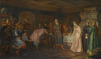 Die Kusszeremonie. Bojar Morosow, seine Frau Jelena und Fürst Serebrjany