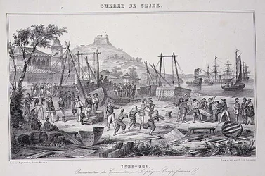Zusammenbau von Kanonenbooten am Strand von Tche-Fou, aus 