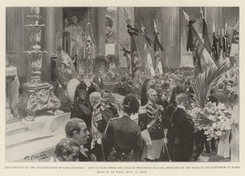 Jahrestag der Ermordung von König Humbert, Delegationen aus den italienischen Provinzen legen Kränze auf das Grab im Pantheon in Rom