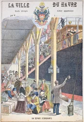 Die Abreise der Auswanderer aus Le Havre, Titelseite eines Schulbuchs