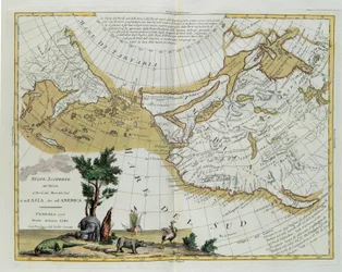 Neue Entdeckungen der Russen nördlich der Südmeere, sowohl in Asien als auch in Amerika, Stich von G. Zuliani aus Band I des Neuesten Atlas, veröffentlicht in Venedig 1776 von Antonio Zatta