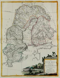 Schweden, aufgeteilt in seine Königreiche, Gravur von G. Zuliani aus Band III des "Neuesten Atlas" veröffentlicht in Venedig 1781 von Antonio Zatta, Private Sammlung
