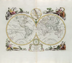 Weltkarte und allgemeine Beschreibung des Globus, Gravur von G. Zuliani aus Band I des Neuesten Atlas, veröffentlicht in Venedig 1774 von Antonio Zatta