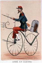 Bewaffnet im Krieg. Lithographie von Darlinghe nach Gosthiaux