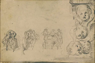 Skizzen von Tänzern und Köpfen von Putti