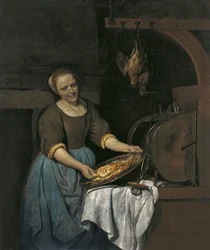 Küchenmagd bereitet Fisch zu