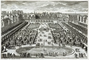 Ansicht des Parc du Palais Royal in Paris. Gravur von Perelle, Ende 17. Jahrhundert