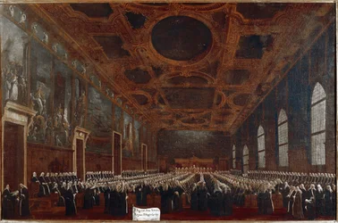 Erste Audienz des Dogen von Venedig vor dem Großen Rat