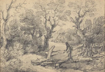 Landschaft mit Figur auf einer Fußgängerbrücke