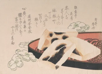 Gerösteter Mochi, eine Art Reisgericht zur Neujahrszeit, 19. Jahrhundert