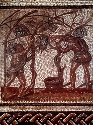 Gallorömische Kunst: Herbst: Apfelernte und Ernte (Mosaikpflaster)