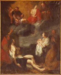 Pfarrkirche (Sint-Pieterskerk). Innenraum. Südschiff. Der Altar. Die Geburt Christi. Zugeschrieben G De Craeyer. 17. Jahrhundert