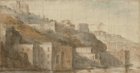 Blick auf Mergellina in der Bucht von Neapel, mit Capodimonte im Hintergrund