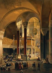 Hagia Sophia, Tafel 8: die Kaiserliche Galerie und Loge, graviert von Louis Haghe, veröffentlicht 1852