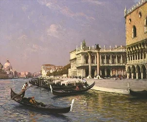 Venedig: Dogenpalast, Marciana-Bibliothek und Santa Maria della Salute in der Ferne