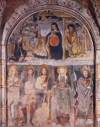 Geburt Christi und Heilige, Fresko, Basilika San Giulio, Insel San Giulio, Orta San Giulio, Italien