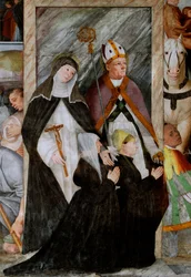 Die heilige Katharina von Siena, der heilige Nikolaus von Bari und zwei kniende Bieter
