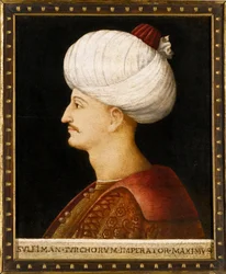 Porträt von Süleyman I. dem Prächtigen (1494-1566), osmanischer Sultan. Anonymes Gemälde