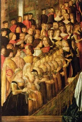 Das Wunder des Kreuzes auf der San Lorenzo Brücke, Detail von Caterina Cornaro 1454-1510 und ihren Damen, 1500 Öl auf Leinwand (Detail)