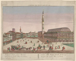 Ansicht der Piazza dei Signori von Vicenza mit Pferdekutschen und Figuren..., ca. 1750-1801