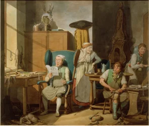 Schusterfamilie in der Werkstatt