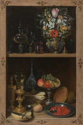 Schrank mit Obst und Blumen