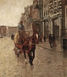 Rokin Westzijde: ein Pferdewagen auf dem Rokin, Amsterdam