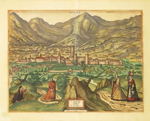 Karte von Fondi, Region Latium aus Civitates Orbis Terrarum von Georg Braun