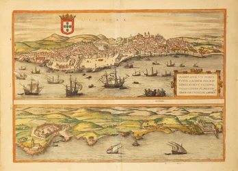 Karte von Lissabon und Cascais aus Civitates Orbis Terrarum