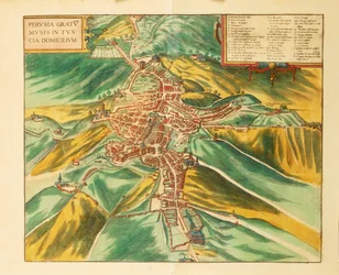 Karte von Perugia aus Civitates Orbis Terrarum von Georg Braun