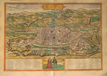 Karte von Rom aus Civitates Orbis Terrarum von Georg Braun
