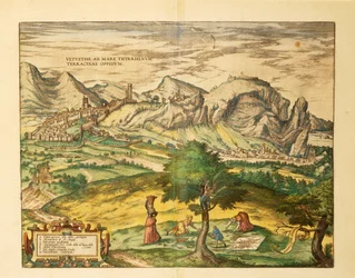 Karte von Terracina, Latium aus Civitates Orbis Terrarum von Georg Braun