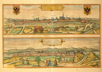Karte von Wien und Buda aus Civitates Orbis Terrarum von Georg Braun