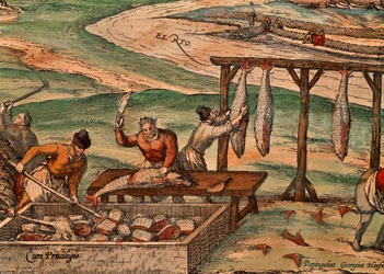 Thunfischverarbeitung, Szene aus Civitates Orbis Terrarum