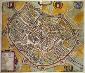 Karte der Stadt Tours in Frankreich. Gravur aus dem Atlas von „Braun und Hogenberg“ 1572