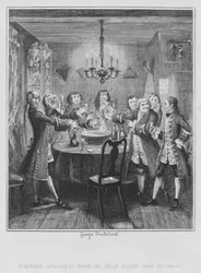 Randulph weigert sich, auf die Gesundheit des Königs "über das Wasser" zu trinken