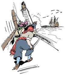 Ein Piratenschiff verfolgt ein Schiff Illustration aus „Das Buch der Jungen über Piraten und die großen Seeräuber“ von George Albert Williams (1875-1932) 1900