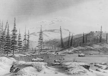 Jäger pirschen Karibus bei Fort Enterprize auf Franklins Expedition, 1821