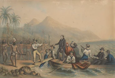 Die Aufnahme von Rev. J. Williams in Tanna in den Südseeinseln, einen Tag vor seiner Ermordung