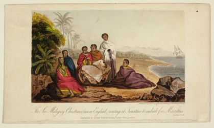 Die sechs madagassischen Christen (jetzt in England), die in Tamatave auf die Einschiffung nach Mauritius warten