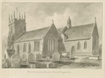 Sandon Kirche: Sepiazeichnung, 1841