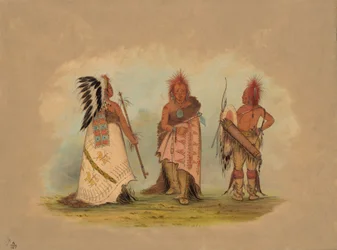 Ein Pawnee-Häuptling mit zwei Kriegern