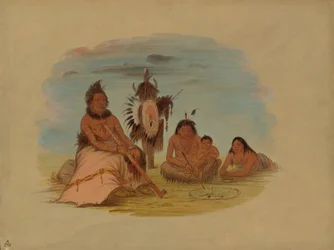 Ein gealterter Minatarree-Häuptling und seine Familie, 1861-1869